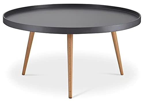 Furnhouse Ibbe Design Opus Ronde Table Basse de Salon Style Moderne Skandinave Table de Salon Gris, MDF et Bois Pieds en Bois de Hêtre Massif, 90x90x45 cm