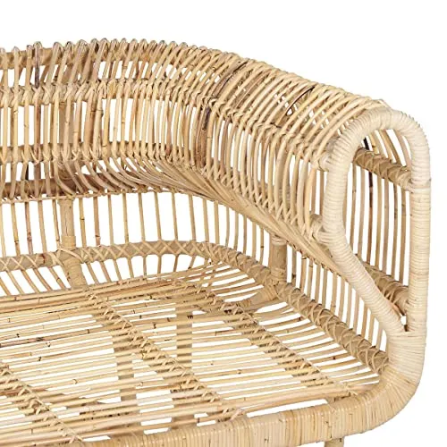 Fauteuil Design en Rotin Naturel avec Accoudoirs Décoratifs et Coussins Beiges pour Chambre Salon ou Jardin au Style Boho et Rustique Beliani
