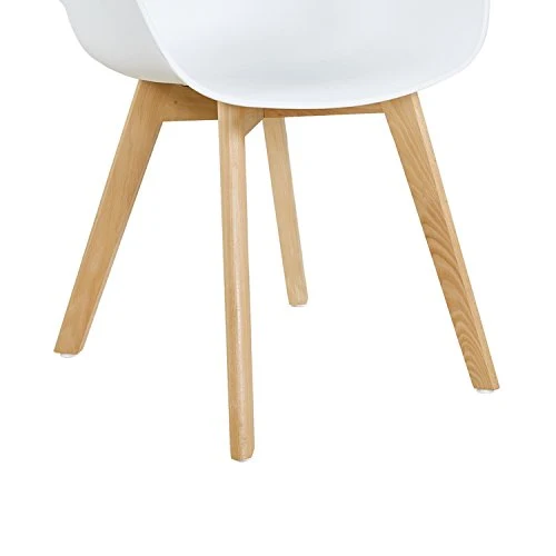 H.J WeDoo Lot de 2 Chaise Salle à Manger, Fauteuils Scandinave de Chaise latérale Design rétro avec Jambe de Bois de hêtre Massif - Blanc