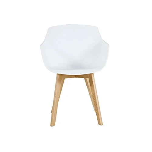 H.J WeDoo Lot de 2 Chaise Salle à Manger, Fauteuils Scandinave de Chaise latérale Design rétro avec Jambe de Bois de hêtre Massif - Blanc