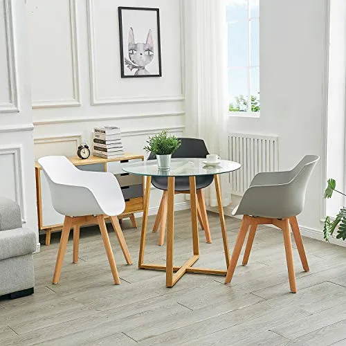 H.J WeDoo Lot de 2 Chaise Salle à Manger, Fauteuils Scandinave de Chaise latérale Design rétro avec Jambe de Bois de hêtre Massif - Blanc