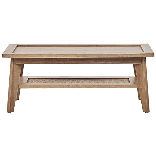 Table Basse Rustique Étagère Bois d'Ingénierie Rotin Bois Clair Simla
