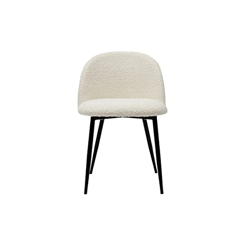 Miliboo Chaises en Tissu Effet Laine bouclée Blanc cassé et métal Noir (Lot de 2) Celeste