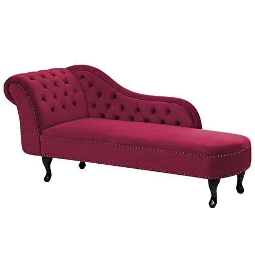 Chaise Longue Côté Gauche Méridienne en Velours Rouge Glamour Elégant Salon Nimes