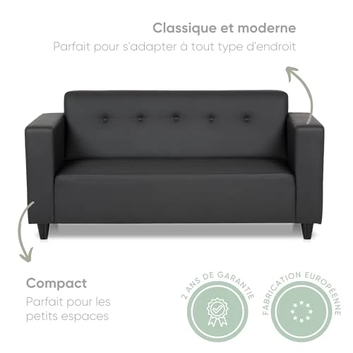 BUDWING Pedro Canapé Salon ou Chambre 3 Places o 2 Places Petit Droit Capitonné 3 Places Petit Prix Simili Cuir Décoration Maison 170 x 80 x 80