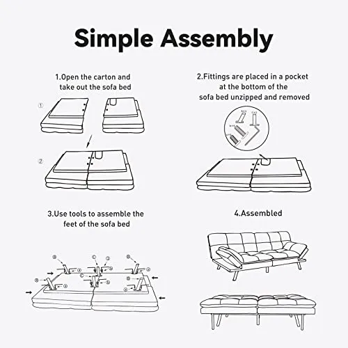 Opoiar Canapé-lit futon avec cadre et matelas, noir en mousse à mémoire de forme, siège futon, canapé couchette moderne pliable pour petit espace/bureau/appartement