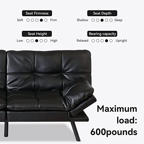 Opoiar Canapé-lit futon avec cadre et matelas, noir en mousse à mémoire de forme, siège futon, canapé couchette moderne pliable pour petit espace/bureau/appartement