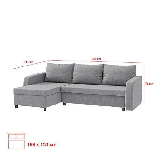 Selsey SOBEWS - Canapé d’Angle Convertible (Tissu Sawana 21 Gris, Coffre de Rangement intégré, Surface de Couchage 199x133 cm)