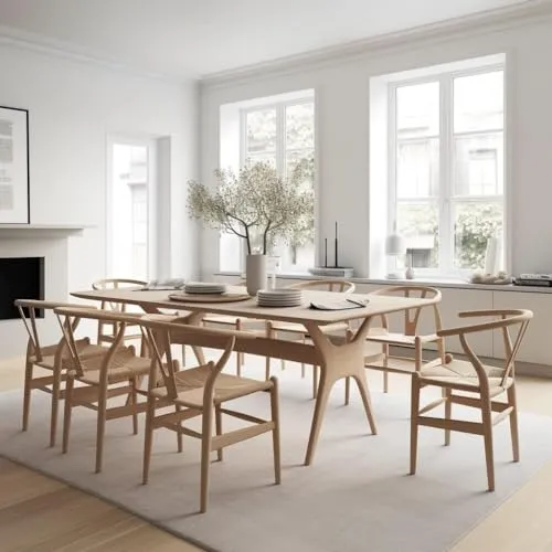 FIXARE Chaise Latérale Salle Manger,Réplique Chaise Wishbone Naturelle, Chaise Salle Manger Bois,Chaise D’Accent, Chaise Latérale