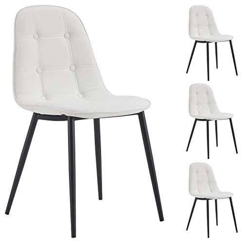 IDIMEX Lot de 4 chaises Alvaro pour Salle à Manger ou Cuisine avec 4 Pieds en métal Noir et Assise capitonnée, revêtement synthétique Blanc