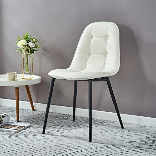 IDIMEX Lot de 4 chaises Alvaro pour Salle à Manger ou Cuisine avec 4 Pieds en métal Noir et Assise capitonnée, revêtement synthétique Blanc