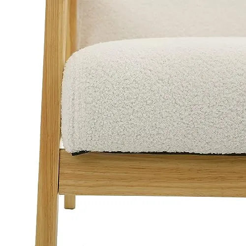 Mingone Fauteuil de Salon en Bois Design Moderne Fauteuil en Laine Fauteuil avec Accoudoirs Chaise D'appoint Relax Chaise de Canapé pour Salon Chambre Vérandas, Blanc