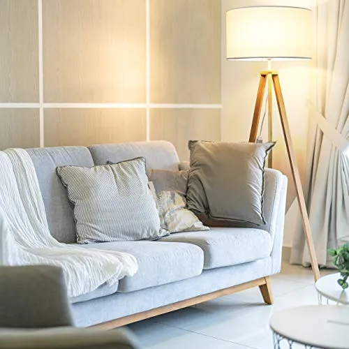tomons LED Lampadaire Dimmable Stepless Trépied en Bois à de Style Scandinave, Moderne pour Salon, Chambre à Coucher, Bureau, Hôtel et Bureau, Ampoule 8W Non-Scintillante Incluse