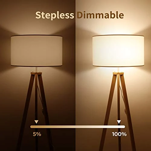 tomons LED Lampadaire Dimmable Stepless Trépied en Bois à de Style Scandinave, Moderne pour Salon, Chambre à Coucher, Bureau, Hôtel et Bureau, Ampoule 8W Non-Scintillante Incluse