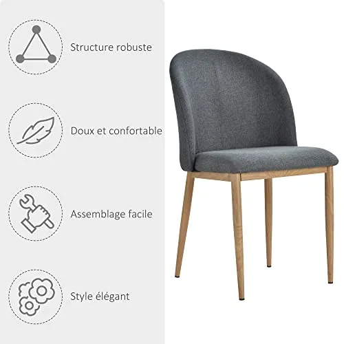 HOMCOM Lot de 2 chaises de Salle à Manger Chaise de Salon Pieds en métal Imitation Bois 50 x 58 x 85 cm Gris