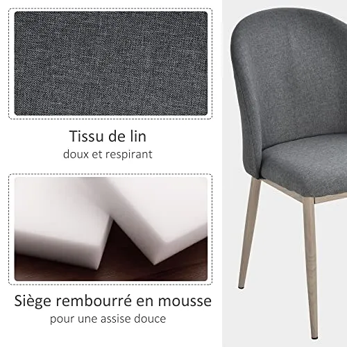 HOMCOM Lot de 2 chaises de Salle à Manger Chaise de Salon Pieds en métal Imitation Bois 50 x 58 x 85 cm Gris