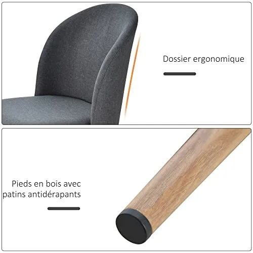 HOMCOM Lot de 2 chaises de Salle à Manger Chaise de Salon Pieds en métal Imitation Bois 50 x 58 x 85 cm Gris