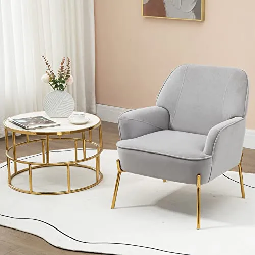 SEPNINE Fauteuil de Salon Moderne en Velours - pour Salon et Chambre à Coucher - Jusqu'à 135 kg (Gris)