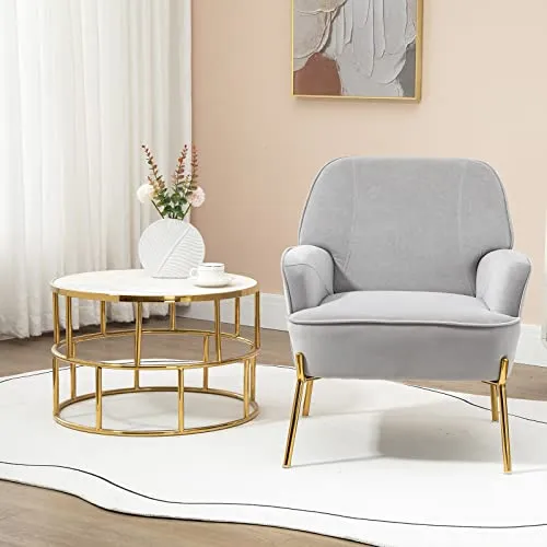 SEPNINE Fauteuil de Salon Moderne en Velours - pour Salon et Chambre à Coucher - Jusqu'à 135 kg (Gris)