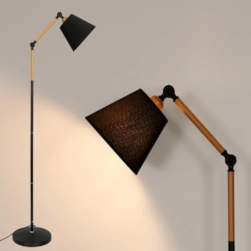 DAXGD Lampadaire réglable d'intérieur,Lampadaire sur pied salon,lampadaire industriel de chambre à coucher de salon E27 Max 60 W,Lampadaire vintage en métal noir 180 cm (ampoule non incluse)