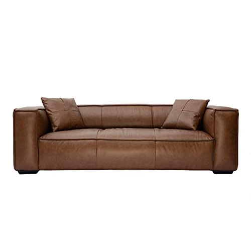Miliboo Canapé Vintage 3 Places Cuir Marron et Bois Noir Cobain