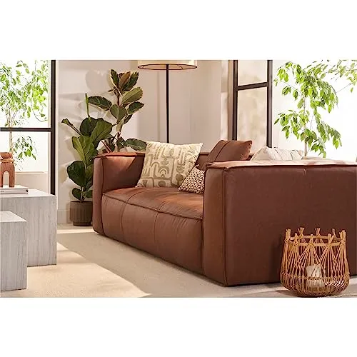 Miliboo Canapé Vintage 3 Places Cuir Marron et Bois Noir Cobain