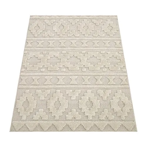 Paco Home Tapis Poils Longs Tapis De Salon Tapis Shaggy Aspect 3D Ethnique Boho Look Vintage Doux, Dimension:200x280 cm, Couleur:Crème 4