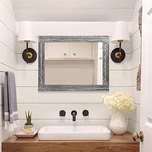 AAZZKANG Miroir mural rustique avec cadre en bois 50 x 40 cm rectangulaire décoratif pour chambre à coucher, salle de bain, miroir de ferme