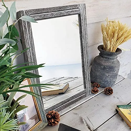 AAZZKANG Miroir mural rustique avec cadre en bois 50 x 40 cm rectangulaire décoratif pour chambre à coucher, salle de bain, miroir de ferme