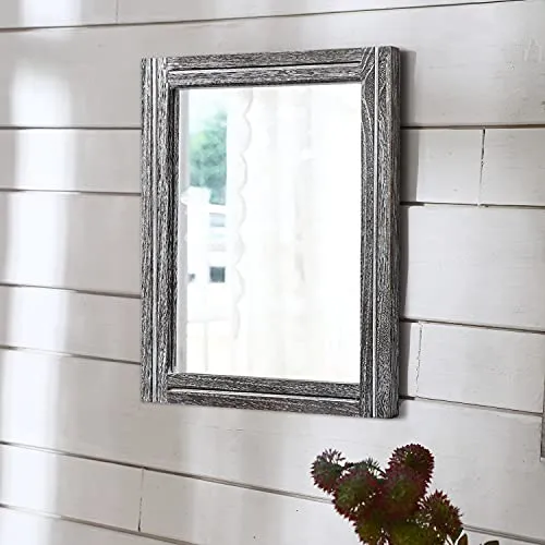 AAZZKANG Miroir mural rustique avec cadre en bois 50 x 40 cm rectangulaire décoratif pour chambre à coucher, salle de bain, miroir de ferme