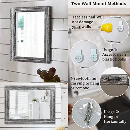 AAZZKANG Miroir mural rustique avec cadre en bois 50 x 40 cm rectangulaire décoratif pour chambre à coucher, salle de bain, miroir de ferme