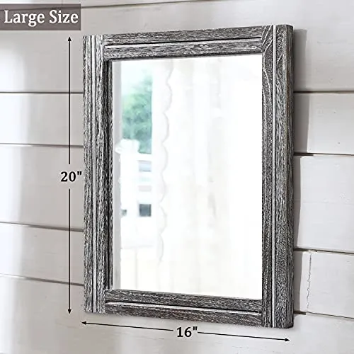 AAZZKANG Miroir mural rustique avec cadre en bois 50 x 40 cm rectangulaire décoratif pour chambre à coucher, salle de bain, miroir de ferme