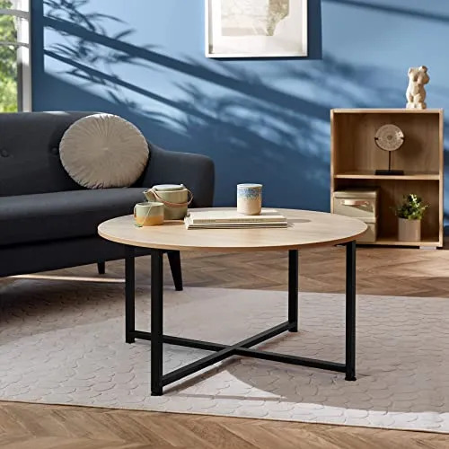 TecTake Table Basse Ronde de Style Industriel Table de Salon Table de canapé Table d’appoint Bois MDF – diverses Couleurs (Marron Clair)