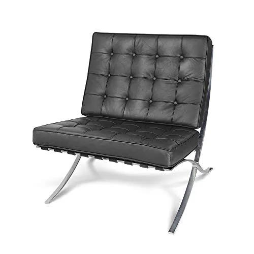 Fern Chaise longue style Barcelona en cuir noir