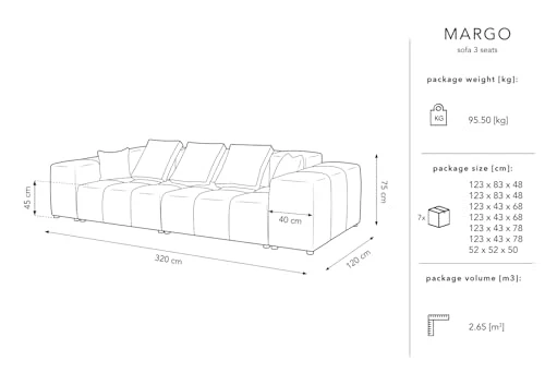 MICADONI Canapé Modulaire Margo, 3 Places, Gris Foncé, Velours