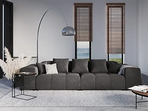 MICADONI Canapé Modulaire Margo, 3 Places, Gris Foncé, Velours