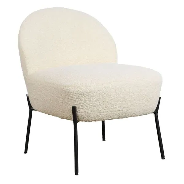Happy Garden Chaise HELMI, Fauteuil d'appoint, Tissu Bouclette écru, Effet Peau de Mouton, piétement en métal