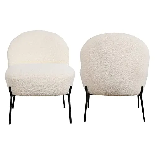 Happy Garden Chaise HELMI, Fauteuil d'appoint, Tissu Bouclette écru, Effet Peau de Mouton, piétement en métal