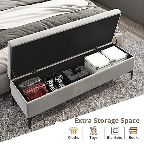Banc de Rangement, Banc de Rangement en Velours Rembourré au Bout de Lit, Banc de Rangement de Qualité Supérieure avec Rangement, Pas Besoin d'Assembler-Marron 100x40x43cm(39x16x17in