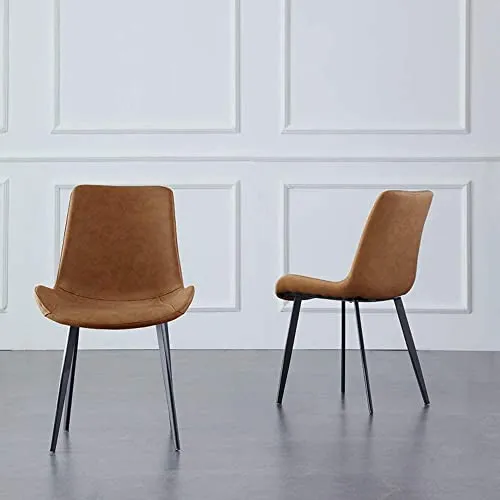 Ensemble de 2 chaises de Repas, Chaise rembourrée en Cuir PU Mat, Chaise latérale Moderne, Chaise en métal (Brunes) dans la Cuisine, la Salle à Manger, la Chambre et Le Salon