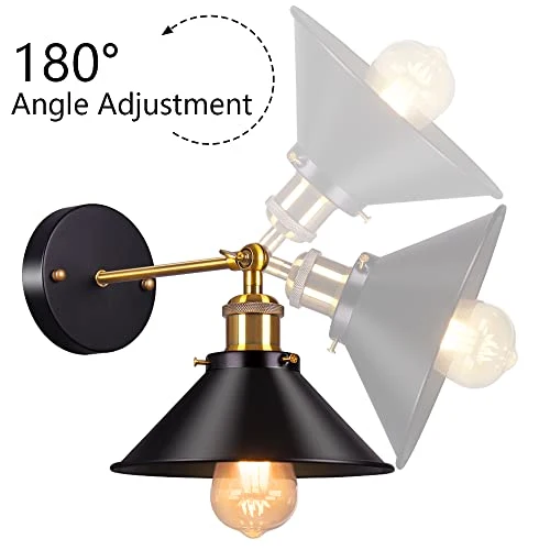 AWEKLIY Applique Murale en Métal Rétro Éclairage Industriel Suspension Luminaire Plafonnier Plafonnier E27 Pour Café Loft Cuisine Bar Restaurant Porche Allée Noir (Lot de 2)