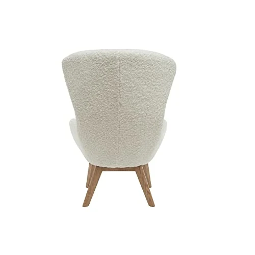 Miliboo Fauteuil scandinave en Tissu Effet Peau de Mouton Blanc et Bois Clair ESKUA