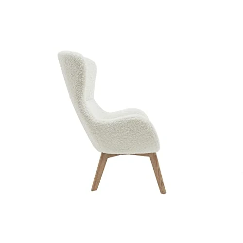 Miliboo Fauteuil scandinave en Tissu Effet Peau de Mouton Blanc et Bois Clair ESKUA