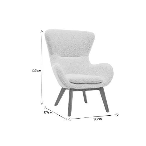 Miliboo Fauteuil scandinave en Tissu Effet Peau de Mouton Blanc et Bois Clair ESKUA