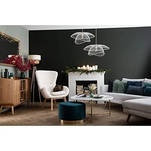 Miliboo Fauteuil scandinave en Tissu Effet Peau de Mouton Blanc et Bois Clair ESKUA