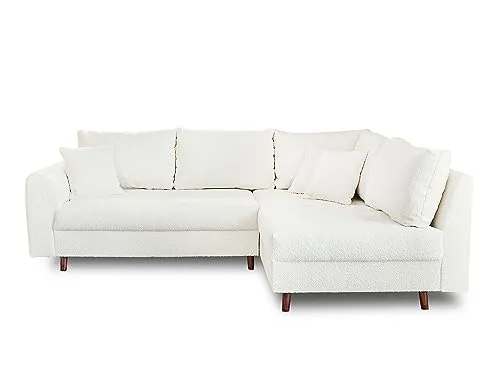 Lisa Design - Rune - canapé d'angle Droit - 4 Places - avec Pouf d'appoint - en Tissu Bouclette - Blanc