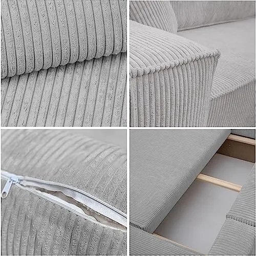 GrekPol Paris Canapé d'angle en tissu velours côtelé Poso avec fonction convertible et espace de rangement - Universel - Gris clair