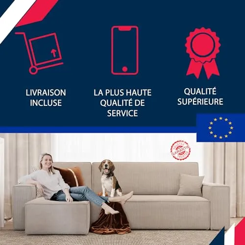 GrekPol Paris Canapé d'angle en tissu velours côtelé Poso avec fonction convertible et espace de rangement - Universel - Gris clair