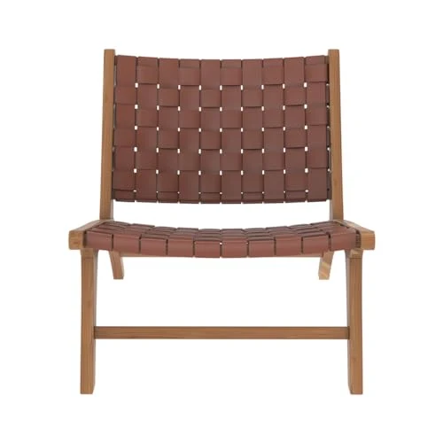 Rendez vous déco - Fauteuil - Kuna - Fauteuil Détente 1 Place en Teck avec Assise et Dossier en Cuir Tressé Marron - L.65 cm x P. 76 cm x H.69,5 cm - 9 kg