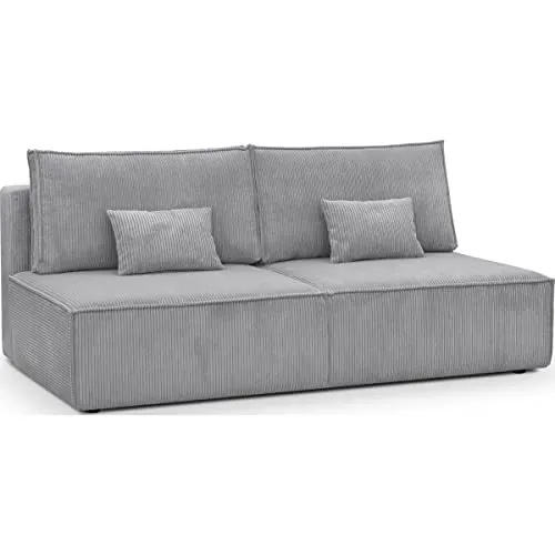 HOMIFAB Canapé Convertible 3 Places avec Coffre de Rangement en Velours côtelé Gris Clair - Milla
